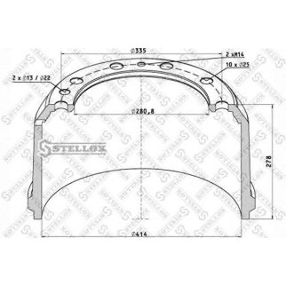 85-00060-SX_барабан тормозной !414x220/229 H=278 d=281/335 n10x25+2xM14+2x13 RVI AE Magnum фото