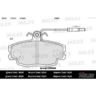 Колодки тормозные передние к-кт MILES E100048 фото