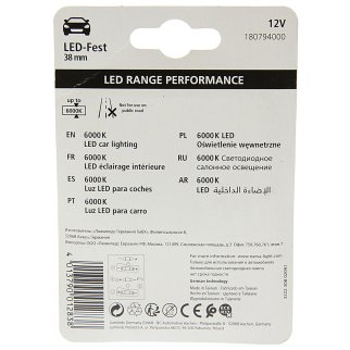 Лампа светодиодная 12V C5W 0.6W SV8.5 38мм двухцокольная блистер (1шт.) Range Perfomance LED NARVA фото 1