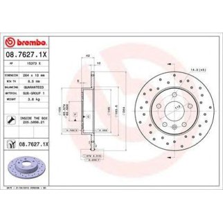 Диск тормозной задний Brembo 08.7627.1X фото