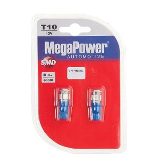 Лампа T10W (W2,1x9,5d) 5 SMD 5050 BLUE блистер (2 шт) 12V MEGAPOWER фото