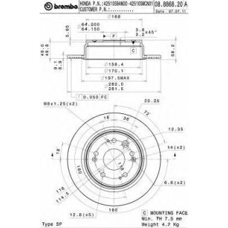 Диск тормозной brembo 08.8868.20 фото