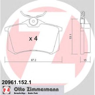 20961.152.1_колодки дисковые !задн. 87x53x15 VW Golf/Passat 1.6/1.8/1.9TD 88-97,Renault Scenic 99-0 фото