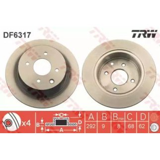 Диск тормозной задний TRW DF6317 фото