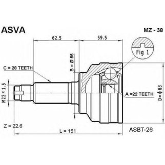 ШРУС наружный ASVA MZ38- фото