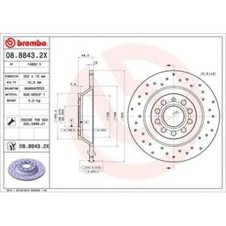 Диск тормозной brembo 08.8843.2X фото