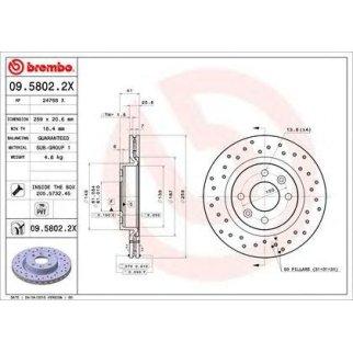 Диск тормозной brembo 09.5802.2X фото