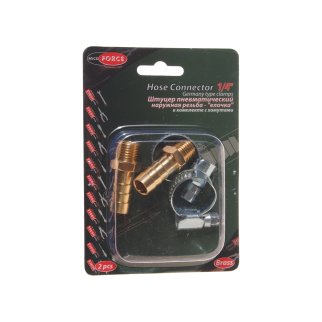 Штуцер пневматический наруж. резьба 1/4&quot;- &quot;елочка&quot; 10мм (2 шт. + хомуты) в блистере ROCK FORCE фото