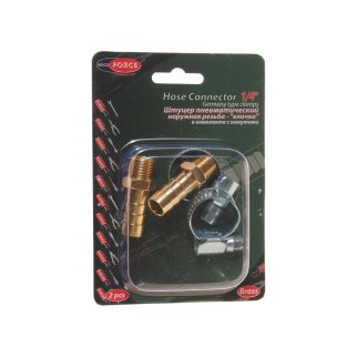 Штуцер пневматический наруж. резьба 1/4&quot;- &quot;елочка&quot; 10мм (2 шт. + хомуты) в блистере ROCK FORCE фото