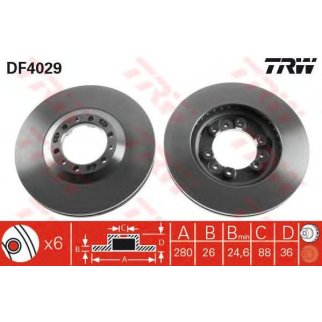 Диск тормозной передний вентилируемый TRW DF4029 фото
