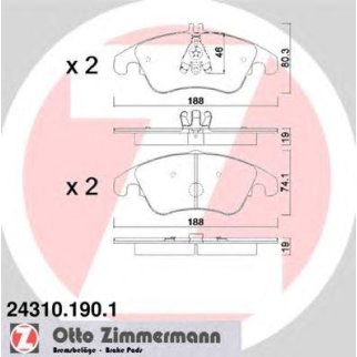 Колодки тормозные передние к-кт Zimmermann 24310.190.1 фото