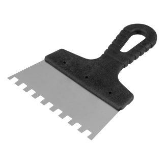 Шпатель из нержавеющей стали, 150 мм, зуб 8x8 мм, пластмассовая ручка СИБРТЕХ 85471 фото