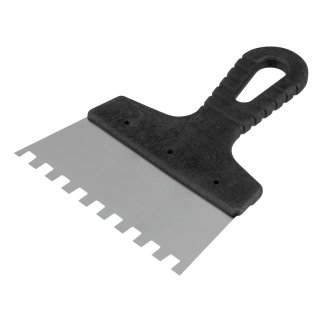 Шпатель из нержавеющей стали, 150 мм, зуб 8x8 мм, пластмассовая ручка СИБРТЕХ 85471 фото