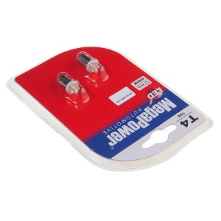 Лампа T4W (BA9s) 4 LED блистер (2 шт) WHITE 6000K 12V MEGAPOWER фото 1