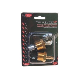 Штуцер пневматический наруж. резьба 1/2&quot;- &quot;елочка&quot; 6мм(2 шт. + хомуты) в блистере ROCK FORCE фото