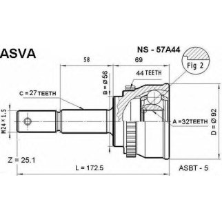 ШРУС наружный ASVA NS57-A44 фото
