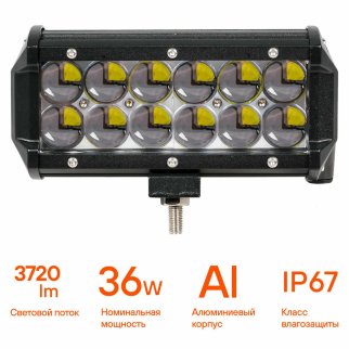 Фара светодиодная (балка) двухрядная, 12LED 4D линза, 36W (165х78х65) 12/24V (ALED047) фото 2