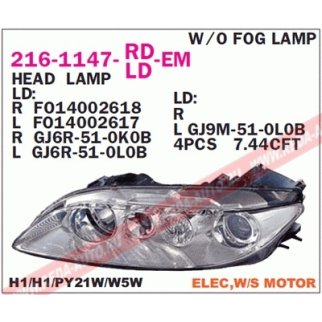 216-1147R-LD-EM_фара правая! электр. без противотуманки Mazda 6 all models 02> фото
