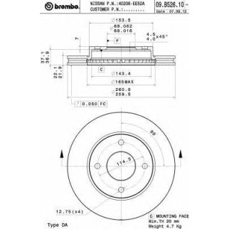 Диск тормозной передний вентилируемый Brembo 09.B526.10 фото