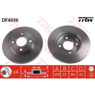 Диск тормозной передний вентилируемый TRW DF4036 фото