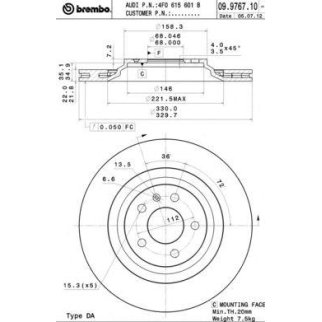 Диск тормозной brembo 09.9767.11 фото