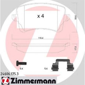 24606.175.3_колодки дисковые !задн. 116x59x18  Audi A4/A5/Q5 1.8TFSi/2.0TFSi/3.2FSi/2.0-3.0TDi 07&gt; фото