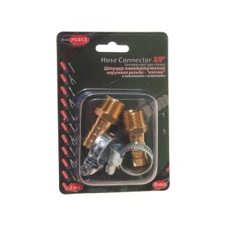 Штуцер пневматический наруж. резьба 3/8&quot;- &quot;елочка&quot; 12мм (2 шт. + хомуты) в блистере ROCK FORCE фото