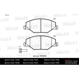 Колодки тормозные передние к-кт MILES E100042 фото