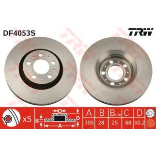 Диск тормозной передний вентилируемый TRW DF4053S фото