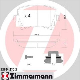 23914.170.3_колодки дисковые !задн. 105x56x17  Audi A3 диск 16 03&gt;, VW Touran диск 15 03&gt; фото