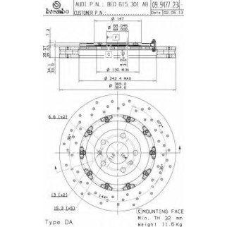 Диск тормозной brembo 09.9477.23 фото