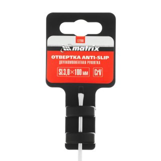 Отвертка Anti-Slip, SL3, 0x100 мм, CrV, двухкомп. рукоятка MATRIX 12208 фото 1