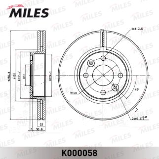 Диск тормозной передний вентилируемый MILES K000058 фото 3