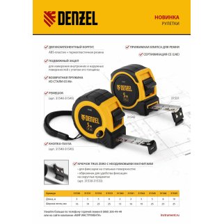 Рулетка 5м х 25мм двухкомп. корпус DENZEL фото 1