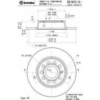 Диск тормозной brembo 08.B413.11 фото