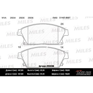 Колодки тормозные передние к-кт MILES E100096 фото