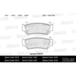 Колодки тормозные передние к-кт MILES E100170 фото