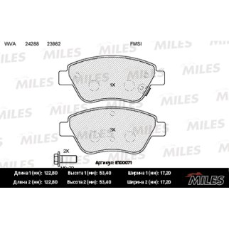 Колодки тормозные передние к-кт MILES E100071 фото