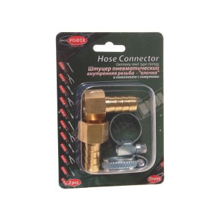 Штуцер пневматический внутр. резьба 3/8&quot;- &quot;елочка&quot; 12мм (2 шт. + хомуты) в блистере ROCK FORCE фото