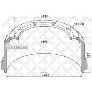 85-00045-SX_барабан тормозной !420x180/190 H=227 d=290/335 n10x23 SAF RS8142/8242/8342/8442. RSL81 фото