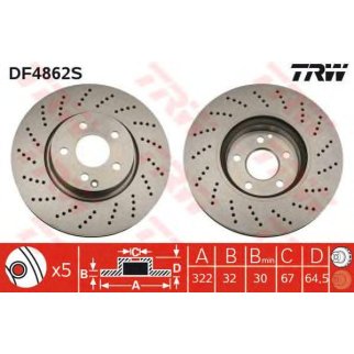 Диск тормозной передний вентилируемый TRW DF4862S фото