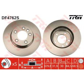 Диск тормозной передний вентилируемый левый TRW DF4762S фото