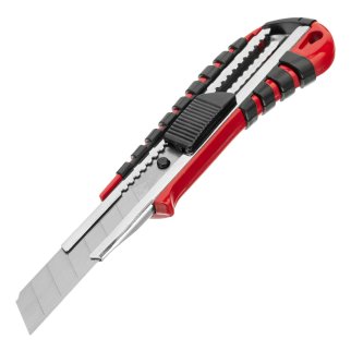 Нож, 18 мм выдвижное лезвие металлическая направляющая эргоном. двухкомпонентная рукоятка MATRIX 78938 фото