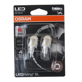 Лампа светодиодная 12V W16W W2.1x9.5d бесцокольная блистер (2шт.) Red OSRAM фото
