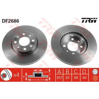 Диск тормозной передний вентилируемый TRW DF2686 фото
