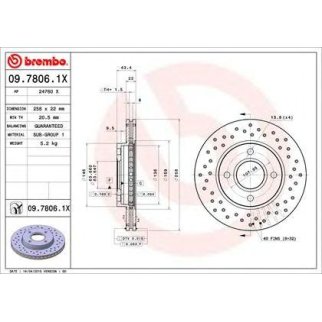 Диск тормозной brembo 09.7806.1X фото