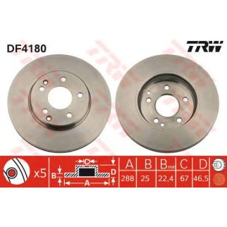 Диск тормозной передний вентилируемый TRW DF4180 фото