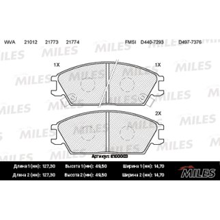 Колодки тормозные передние к-кт MILES E100003 фото