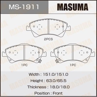 Колодки тормозные передние к-кт Masuma MS-1911 фото