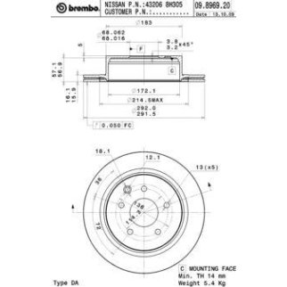 Диск тормозной brembo 09.8969.20 фото